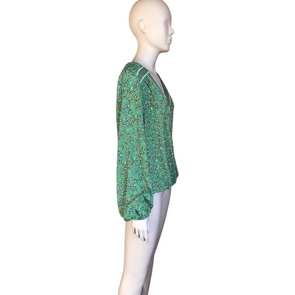 Max Studio Green Patterned Sheer Long Sleeve Blou… - image 3